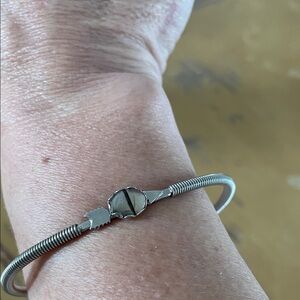 Vintage Silver Bangle cuff Bracelet with stone center in arrow